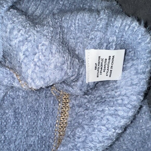 SALE Light Blue Gold Stripe Chunky Knit Soft Sweater Women's Large - Picture 6 of 9